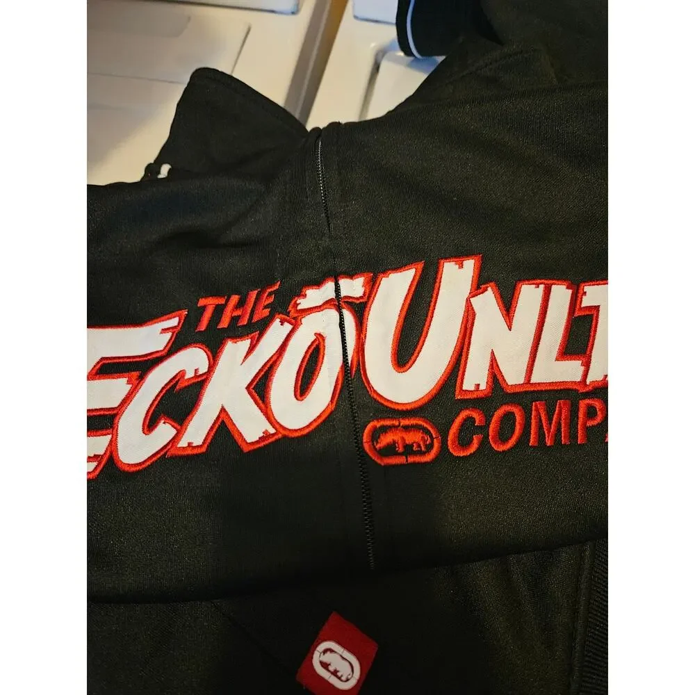 Ecko Unltd Track Jacket Y2K Black Logo Full Zip Streetwear 3XL
